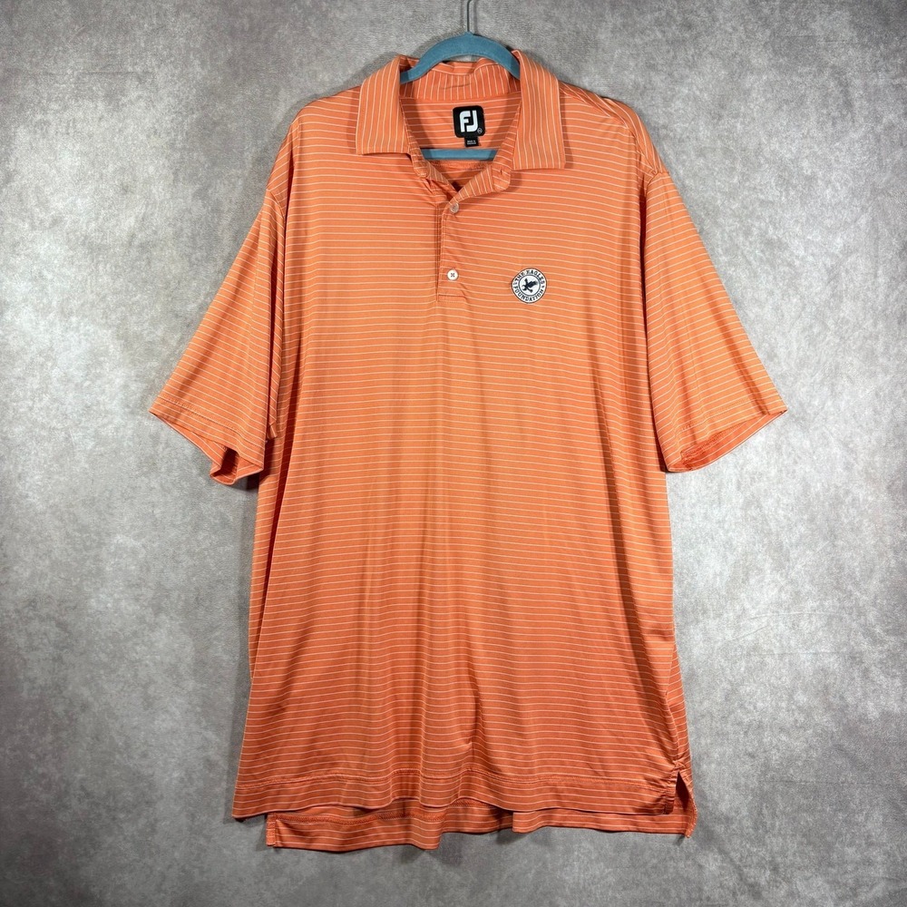 FootJoy Golf Polo Shirt Mens Size 2XL Orange White Striped Short Sleeve Outdoor